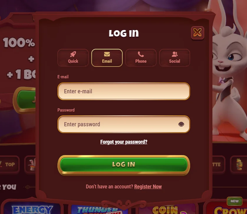 Magius Casino login form